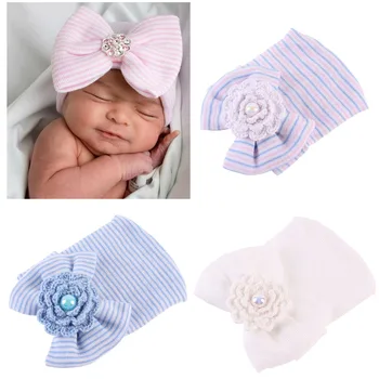 Neonato Ospedale Cappello Infantile Del Cappello Del Bambino Del Cappello con il Grande Arco Morbido Carino Nodo Nursery Cotone Lavorato A Maglia Beanie 1 pc