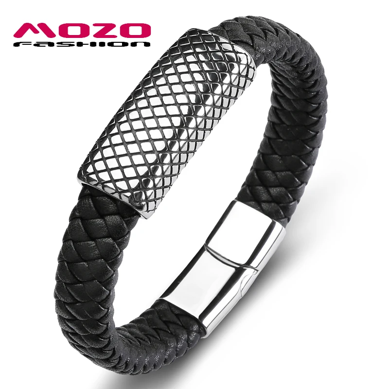 

MOZO FASHION 2018 Men Classic format Bracelet Leather Stainless Steel Simple Bracelets Man Collocation Punk Cuff Jewelry PS2144