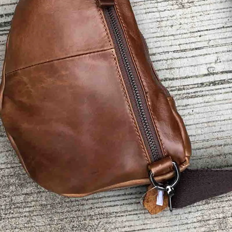 PNDME vintage casual simple outdoor daily soft genuine leather cowhide men's women's chest bag light sport small messenger bags