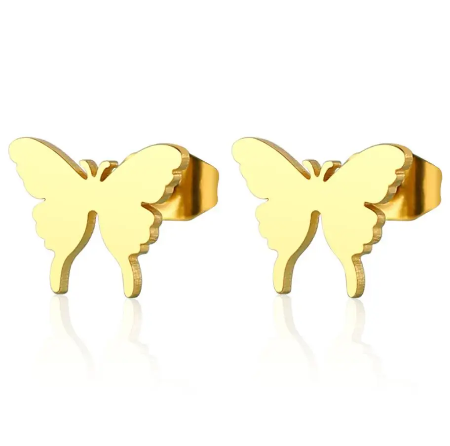 SMJEL серьги-гвоздики ювелирные изделия из нержавеющей стали с бабочкой милые женские серьги с животным детским матовым бабочкой хряща уха - Окраска металла: GED025