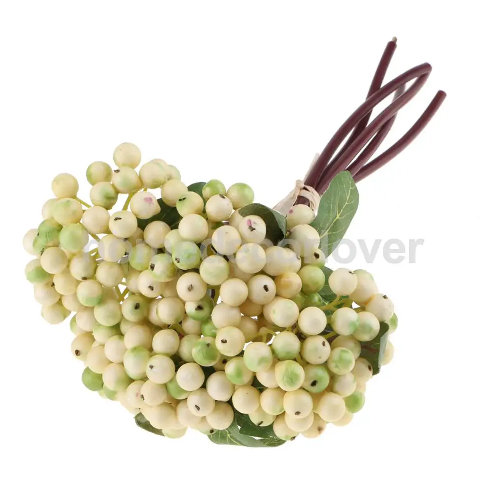 2pcs Long Stem Artificial Blueberries Fruits Bush Branch Fake Berries Flowers with Green Leaf Photo Props Holidays Decor