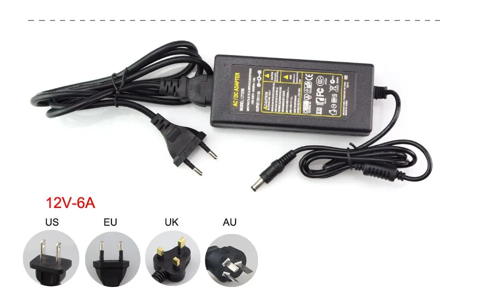 Адаптер питания для светодиодной ленты EU/US/для AC100-240V-DC12V 1A 2A 3A 5A 6A 8A 10A шнур 4 варианта вилки трансформатора