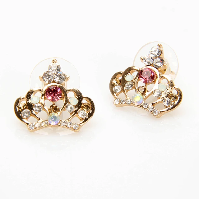 Charming Crown Earrings Cute Rhinestone Colorful Stud Earring Alloy Charming Crown Earrings Cute Rhinestone Colorful Stud Earring Alloy For Women Wedding Party Accessories