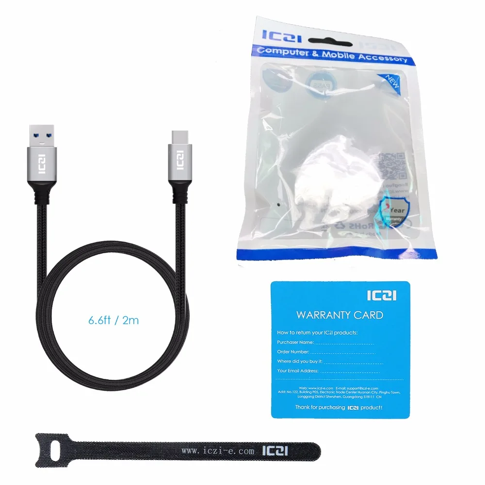 ICZI usb type-C кабель с нейлоновой оплеткой USB C к USB 3,0 кабель для быстрой зарядки и USB-C данных для samsung Galaxy S8/S8 Plus/Note