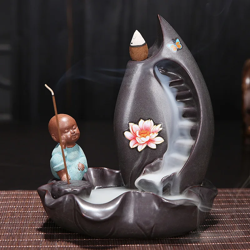Handmade Incense Burner,Little Monk Censer Ceramic Yixing Backflow