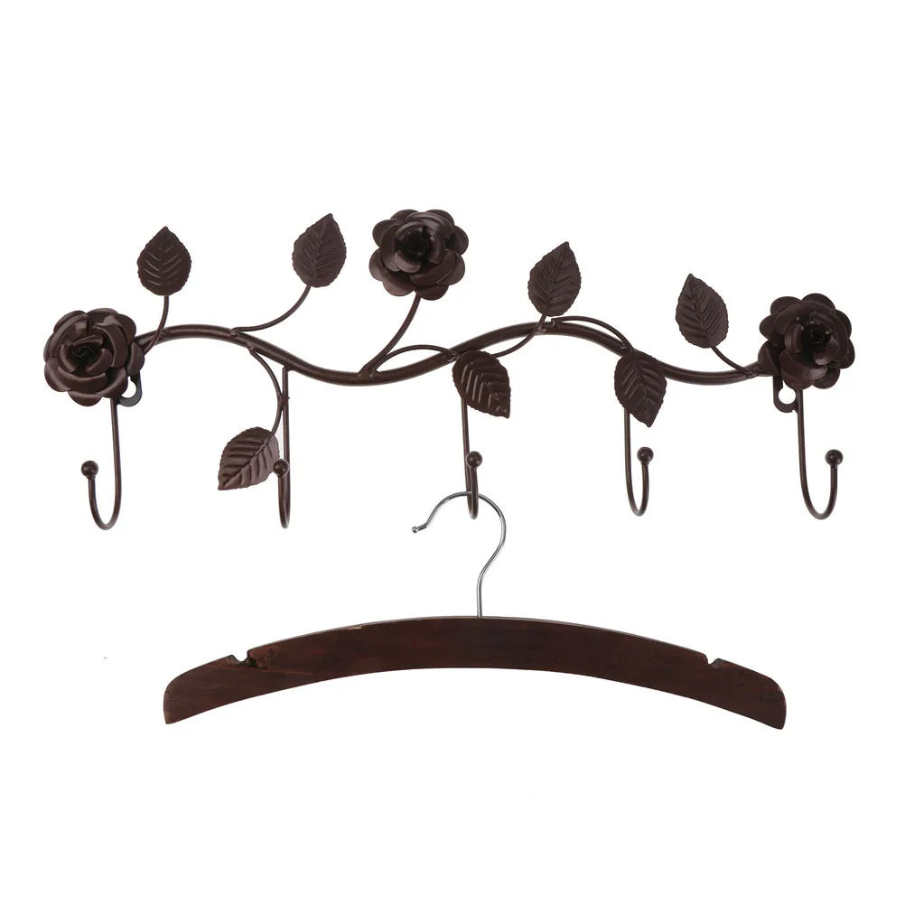 

1pcs 5 Hooks Clothes Rack Robe Key Holder Leaves Rose Flower Hook Metal Vintage Hat Hanger Kitchen Bathroom Wall Home Decoration