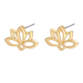 

New Style Beautiful Simple Fashion Hot Sale Latest Lotus Flower Charm Ear Stud True Gold Plating Earring For Women Design Gift