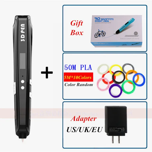 Cheap Authentic 3D Pen 3 D Printer Drawing Magic Printing Pens With 5M 10 Color Plastic 1.75mm PLA 3D Filaments Temperature Adjustable