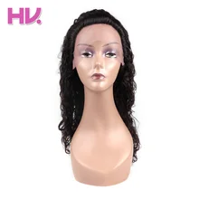 Hair Villa Non-Remy Long Curly Human Hair Wigs For Black Women Pre-Plucked Brazilian Lace Front Wigs Natural Black 20 Inches