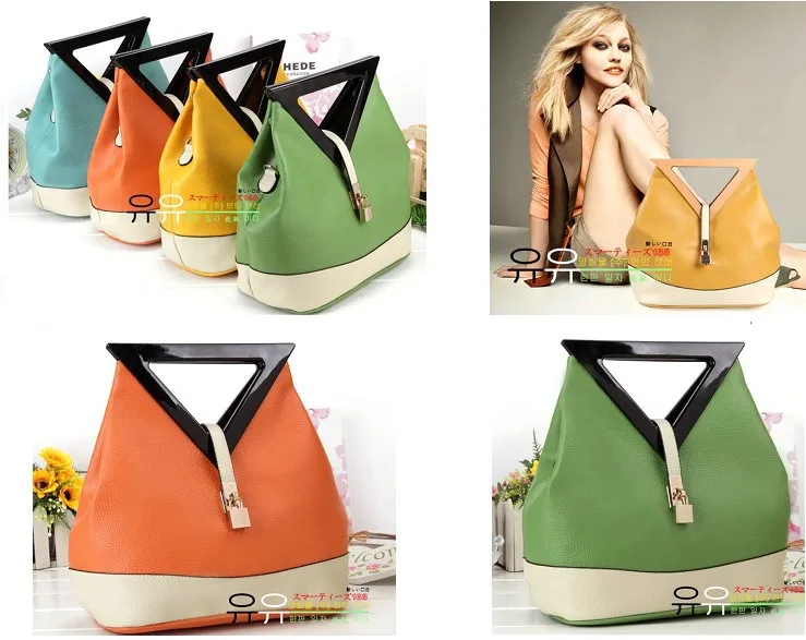 Celebrity Fashion Girl Triangle handle handbag simple shoulder Tote orange | Багаж и сумки