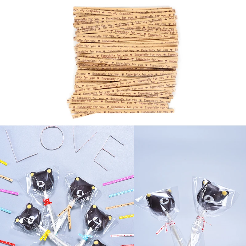 

Cevent 100pc Gift Bag Packing Tie Wrapping Twist Ties Party Wedding Bakery Cookie Candy Bag Especially For You Letters Ties