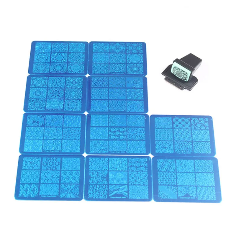 

Finger Angel B001-010 10PCS Stamping Plates DIY Nail Template + 1 Set Mini Nail Stamper Transfer Nail Art Tools HQ041