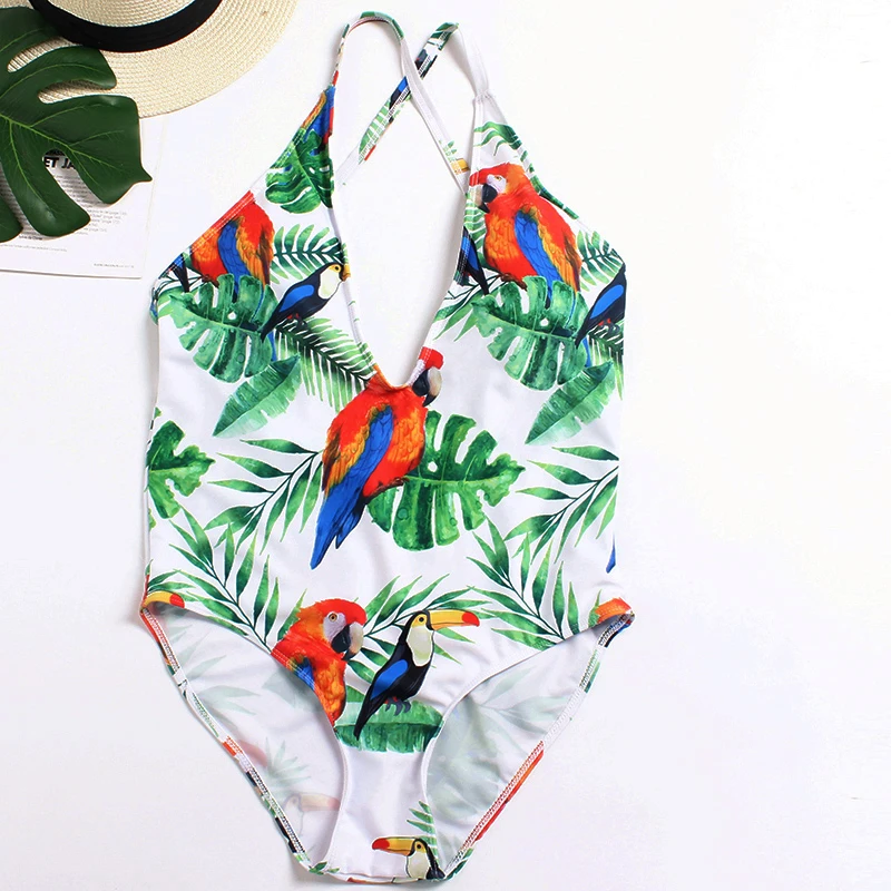 

A&J Large Big Plus Size Swimwear For Women Sexy One Piece Swimsuit 2019 Swimming XL-4XL Green Leaf Print CQ