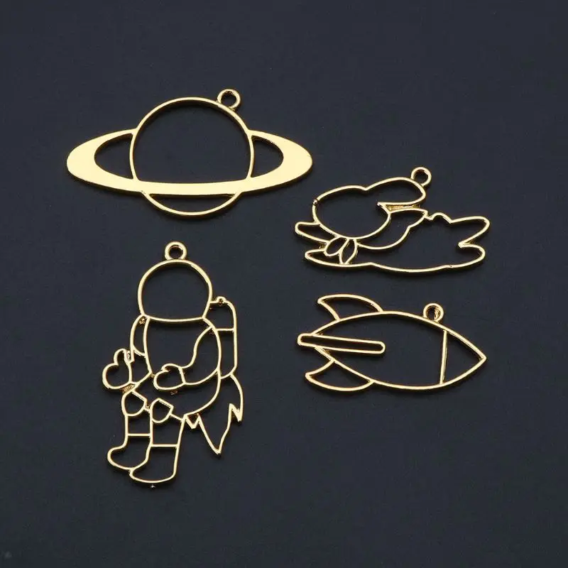 

5Pc Planet Astronaut Rabbit Rocket Frame Pendant Open Bezel UV Resin Jewelry DIY