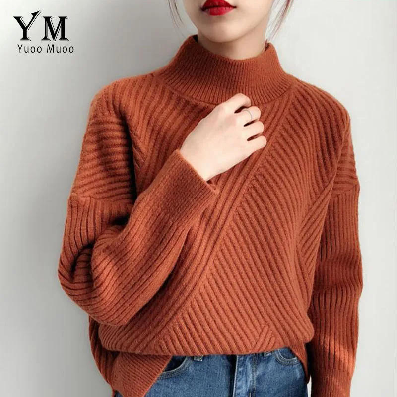 Orange YuooMuoo, хорошее качество, толстый свитер с высоким воротом, женский, зима, корейский стиль, Vogue, пуловер, свободный, вязаный свитер, женский джемпер - Color: Orange