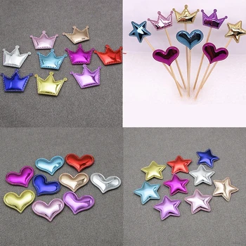 

81pcs /lot Multi design Crown/ Star Felt Pentagram PU Leather Padded Applique DIY Craft Birthday Cake card