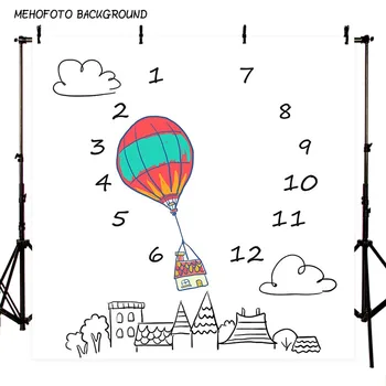 

5x7ft Backgrounds for Photography Red and Blue Hot Air Balloon with City Vinyl Photography Backdrops White Baby Shower Clouds