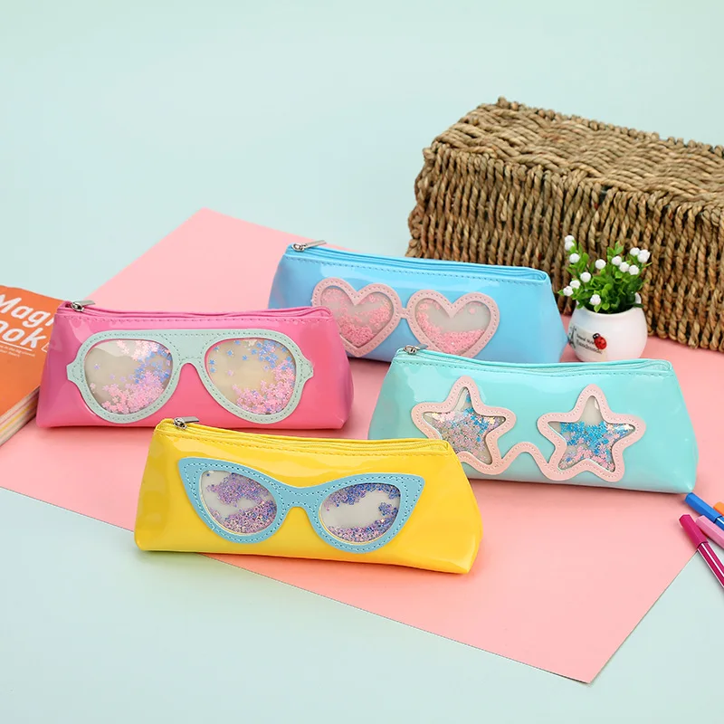 

Girls Storage Bags Sequined Glasses Pattern Cute Ziplock Bag Makeup Little Stars Travel Brushes Toothbrush Toothpaste Bag Case