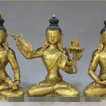 S03104 " Тибет буддизм Бронзовый 24 К золота ваджрасаттвы Манджушри Амитаюс статуя Будды