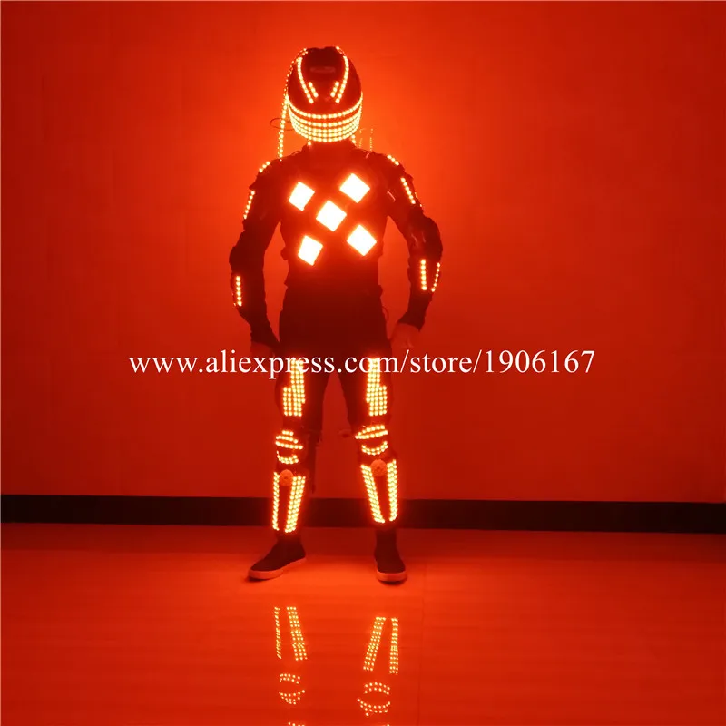 

Fashion Led Luminous Helmet With Wigs Flashing Armor Robot Dance Suit Growing Led Halloween Stage Performance Props Clothes