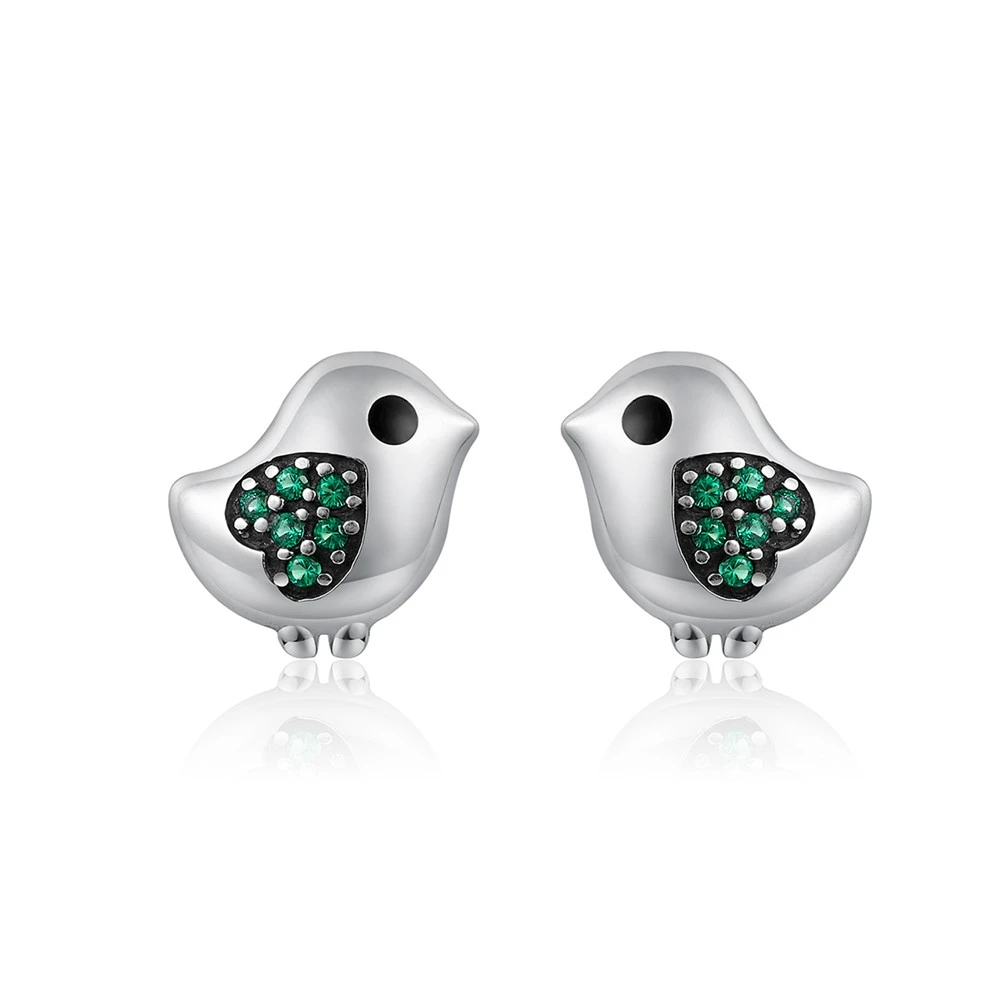 WOSTU Настоящее 925 пробы Серебряная любимая маленькая птичка с зеленым цирконием уникальные серьги-гвоздики для девочек подарок S925 ювелирное изделие BKE079