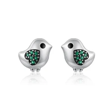 WOSTU Настоящее 925 пробы Серебряная любимая маленькая птичка с зеленым цирконием уникальные серьги-гвоздики для девочек подарок S925 ювелирное изделие BKE079
