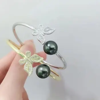 

925 Sterling Silver Pearl Bracelet Mountings Fashion ADJUSTABLE Bangle Findings Jewelry Parts Fittings Accessories, 3pcs/lot