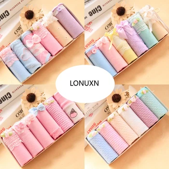 

High quality six loaded Cotton underpants waist size Japanese cute girl sexy lace cotton waist briefs head gift box