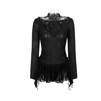 

Punk Gothic Strapless Lace Shirts Slash Neck Women Sexy Fashion Retro Tops Off the Shoulder Long Sleeve Lace Shirts