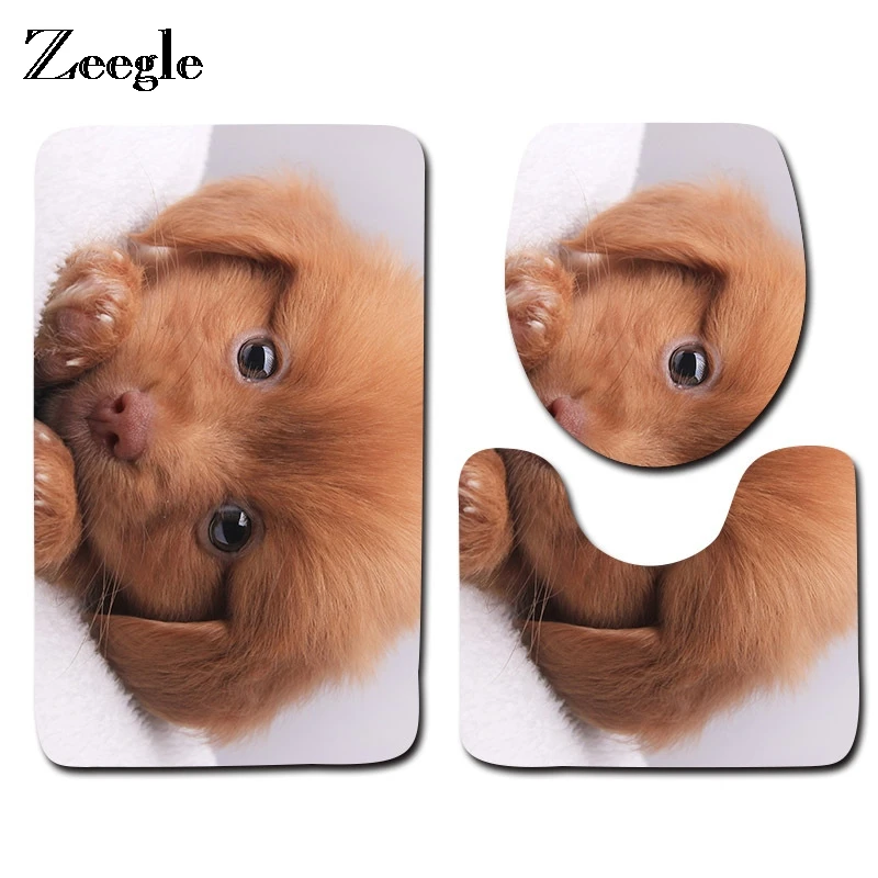 Zeegle 3pcs Cute Dog Bathroom Mat Set Pattern Toilet Rugs Anti Zeegle 3pcs Cute Dog Bathroom Mat Set
