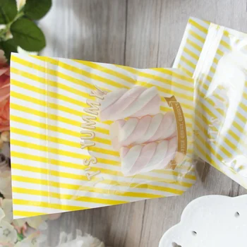 

15*10.4*5cm 10pcs zipper bag yellow Striped design Gift Wrap Storage party Decoration Plastic Packaging
