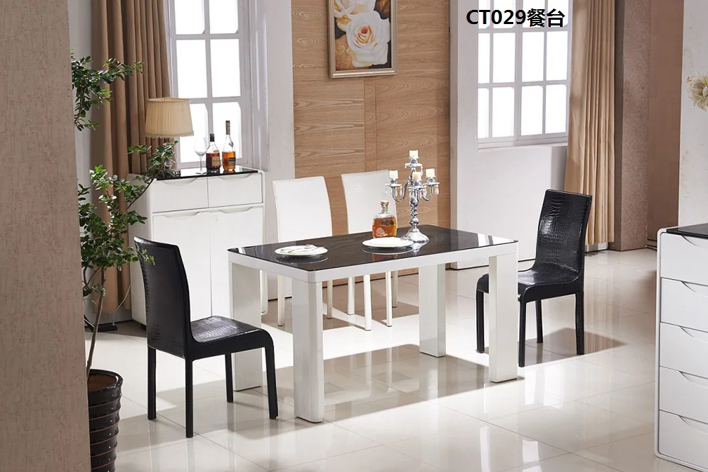CT029 Tempered glass surface MDF baked varnish dining room furniture
