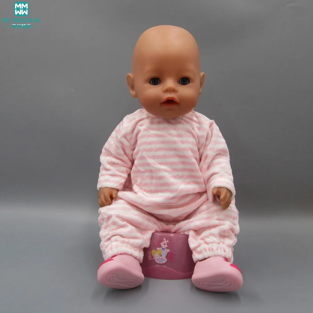 Детская Одежда для куклы, подходит для куклы 43 см, аксессуары для новорожденных, плюшевая розовая полосатая одежда для ползания