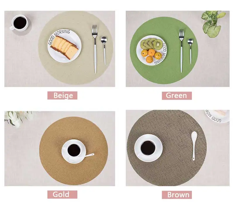 35cm/ 13.8inch Green Brown Beige Gold Round Table Mat Waterproof Table Cloth Pad Slip-resistant Pad Dining PVC Placemat