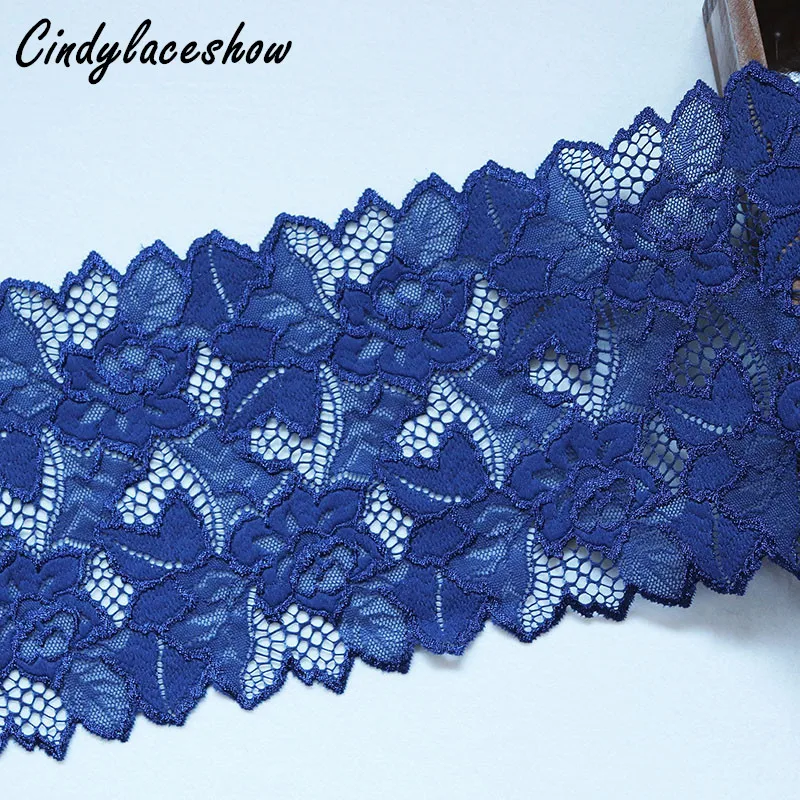 

2 Yards 16cm Width Spandex Elastic Lace Trim Underwear Stretch Lingerie Lace Fabrics Lace Appliques For Bra Sewing DIY Navy Blue