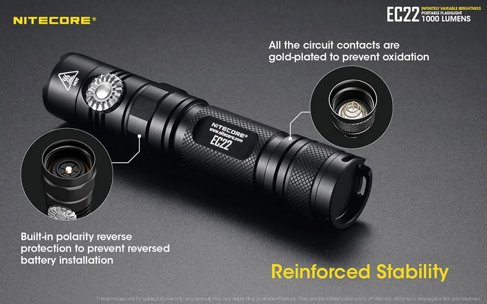 NITECORE EC22 поворотный переключатель бесступенчатая яркость 1000LMs светодиодный фонарик водонепроницаемый Открытый походный фонарь