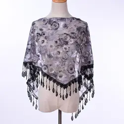 Новый летний кружевной треугольный шарф в Корейском стиле, Новая женская шаль с бахромой и вышивкой