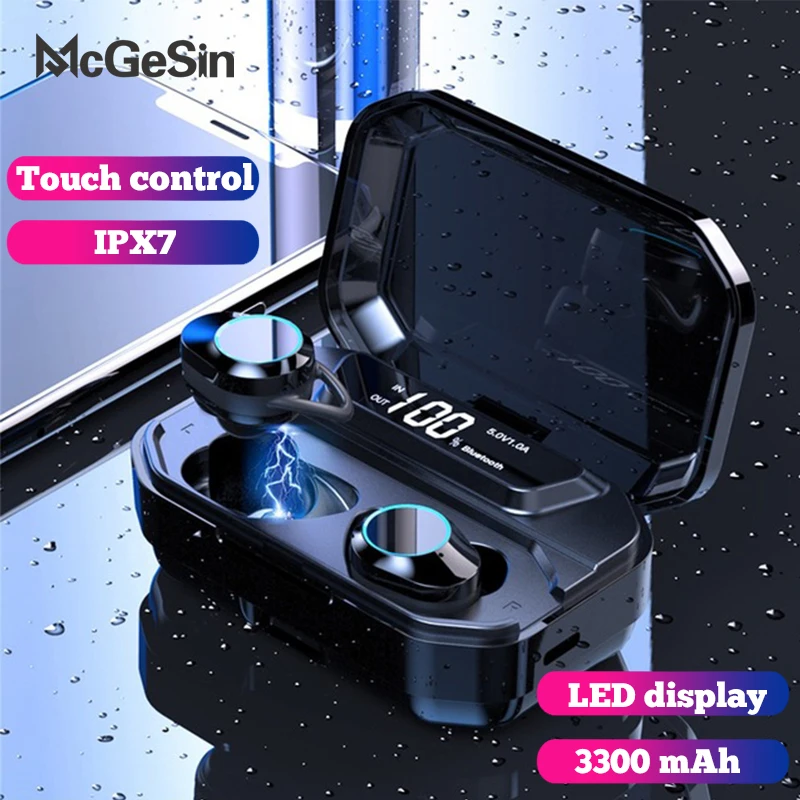 

g02 TWS Bluetooth Wireless Earphone IPX7 waterproof 9D Stereo Music headset Touch control LED display with 3300mAh power bank