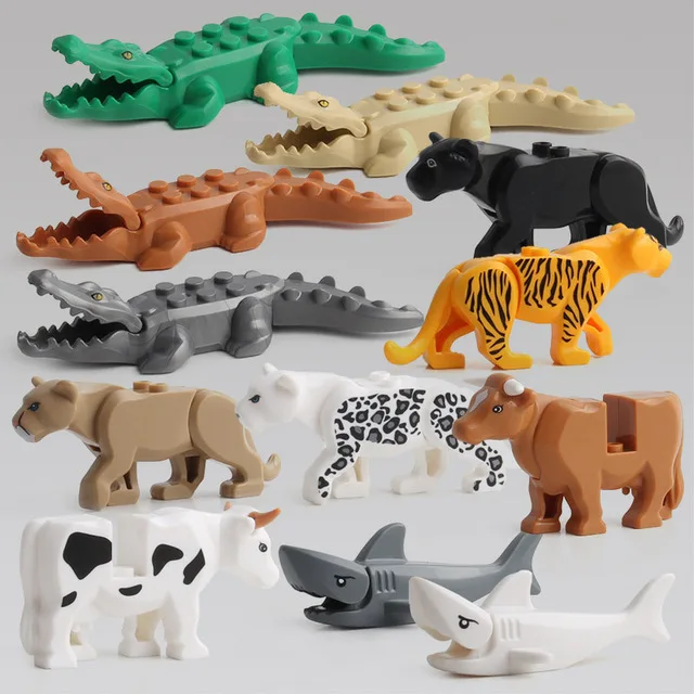 

Single Sale Animal Series Tiger Black Pather Cow Model Big Building Blocks Animals Educational Toys For Children Gift