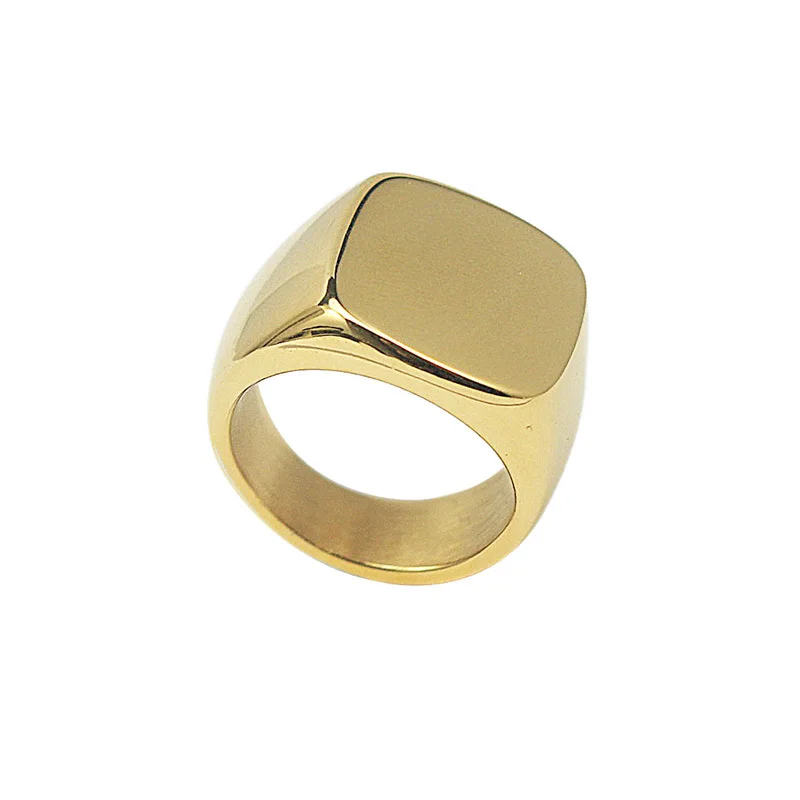 Gold Color 316L Stainless Steel Ring 17mm Square Shape Women Men Ring Can Be Customize Laser text or logo