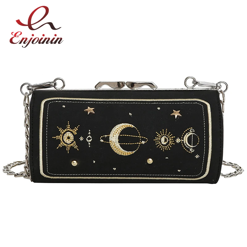 

Fashion Embroidered Star Pattern Cylindrical Pu Women Chain Purse Crossbody Mini Bag Handbag Flap Shoulder Bag Handbag For Women