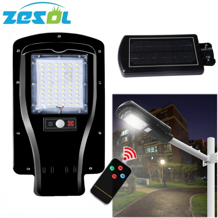 ZESOL 30 W LED Zonne-energie Straat Licht PIR Bewegingssensor Lamp Tuin Beveiliging Lamp Outdoor Wandlampen met pole arm accessoires ZESOL 30 W LED Zonne-energie Straat Licht PIR Bewegingssensor Lamp Tuin Beveiliging Lamp Outdoor Wandlampen met pole arm accessoires