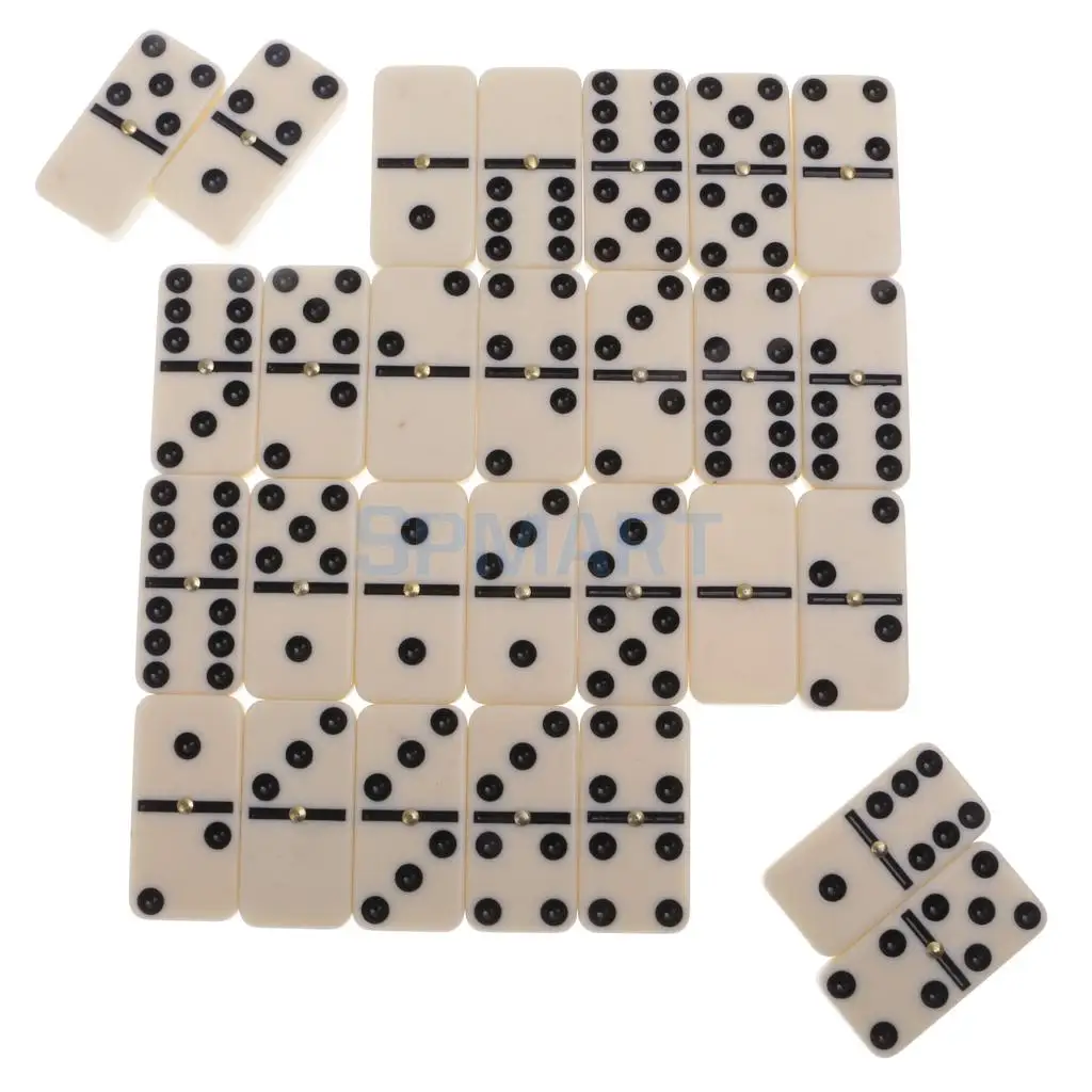 

Double Six Dominoes Set of 28 Traditional Board Travel Game Toy Plastic Box Black and Beige