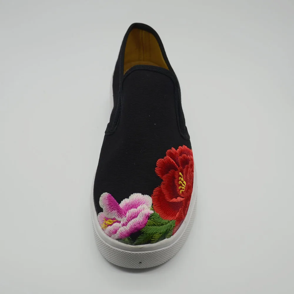 Noir Casual Rouge Plat formes Femmes Veowalk Pour Conduite Plates on Fleur Chaussures Mocassins Slip Brodé Femme Toile Mode wqqOAP5