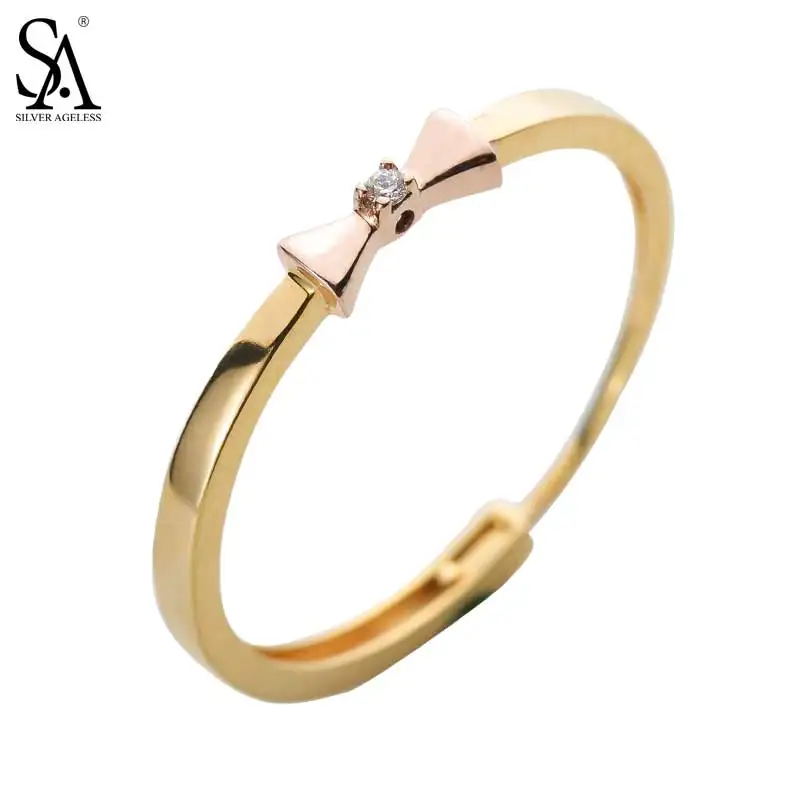 

SILVER AGELESS 14K Rose Gold Bow-knot Wedding Rings for Women Fine Jewelry 2018 New Arrival