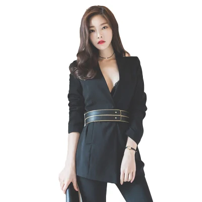 

2019 New Korean version V-neck button long-sleeved professional OL temperament aristocratic jacket Free belt