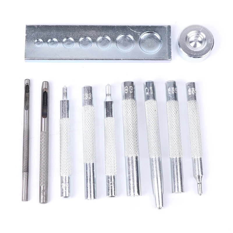 

11Pcs/Set Professional Die Hole Punch Button Snap Rivet Setter Base Kit DIY Leather Craft Tool Art Sewing Leathercraft Tool Sets