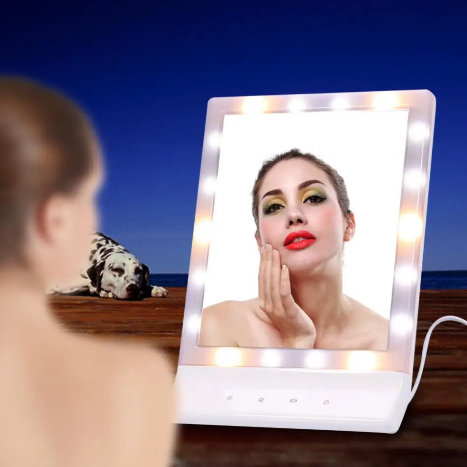 

LED Light Makeup Mirror Cosmetic Lighted Vanity 90 Rotating Tabletop Touch Screen Mirror Desktop Make up Vanity Mirror