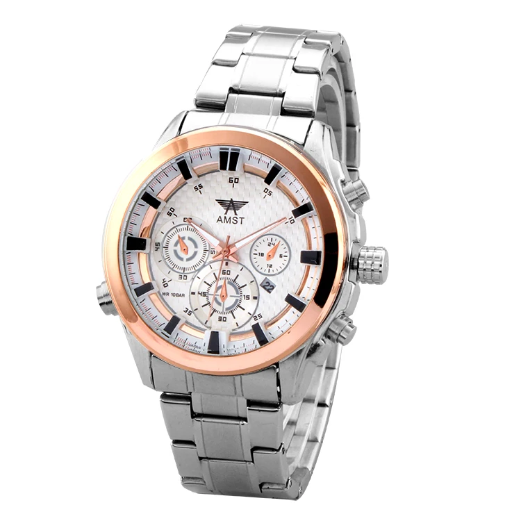 New AMST special solid steel men s business calendar casual watches outdoor sport watch waterproof man