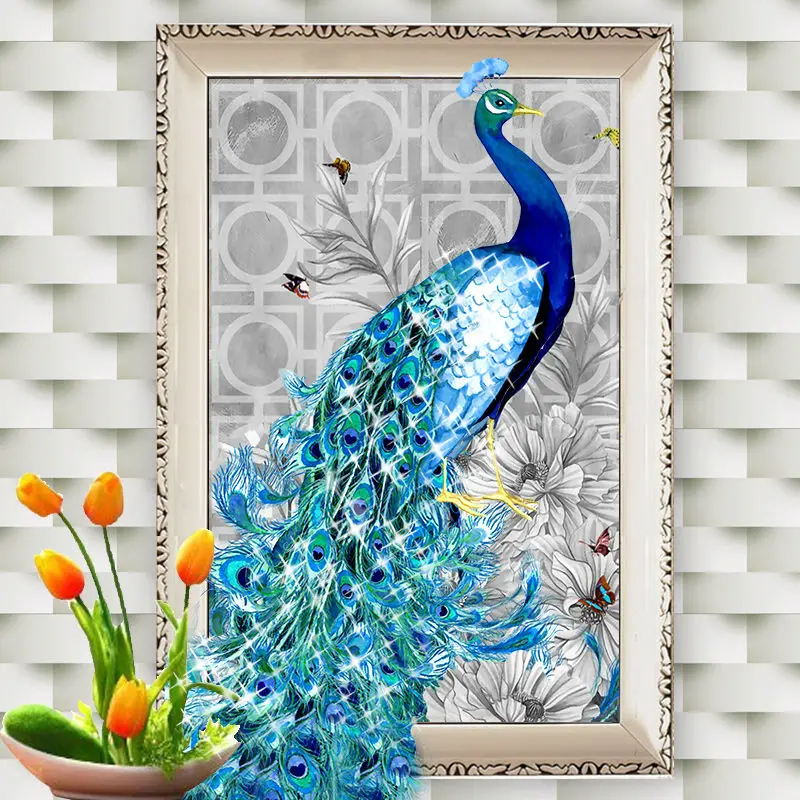 

Needlework 5D DIY Diamond Embroidery Paintings Blue Peacock Animal Beautiful Peacock Home Decoration Rubik's Cube Drill Picture